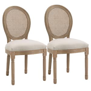 37.75 in. White Medium Back Wood Frame Bar Stool with Linen Seat (Set of 2)