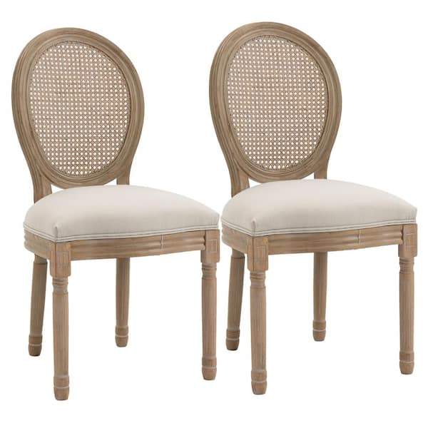 HOMCOM 37.75 in. White Medium Back Wood Frame Bar Stool with Linen Seat (Set of 2)
