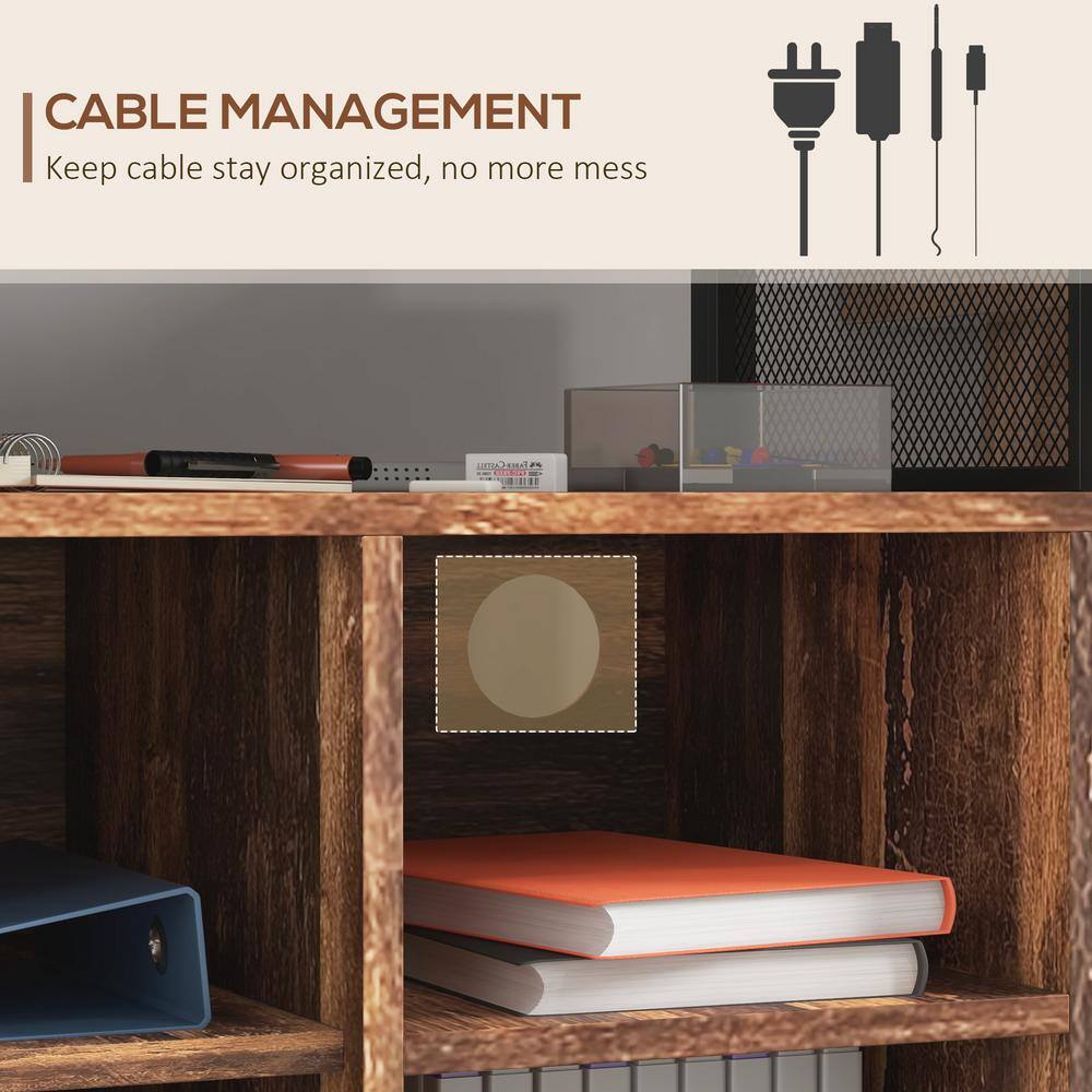 Rustic Brown Mobile Printer Stand with Storage Cabinet and USB Ports