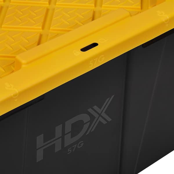 HDX 57 Gal. Tough Storage Tote in Black with Yellow Lid 999-57G