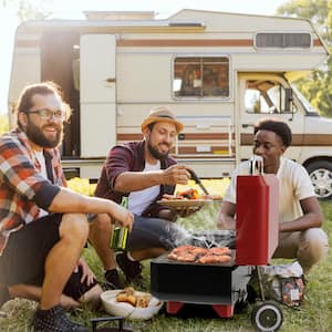 Portable Tabletop Pellet Grill Outdoor Smoker BBQ in Red w/Digital Control System