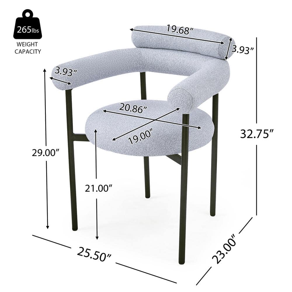 Gray Upholstered Metal Armchair Set with Low Slat Back