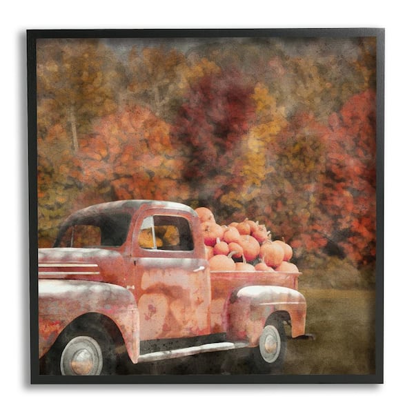 Stupell Industries Fall Truck with Pumpkins by LSR Design Studio 1-Piece Framed Graphic Print Travel Poster Art Print 17 in. x 17 in.
