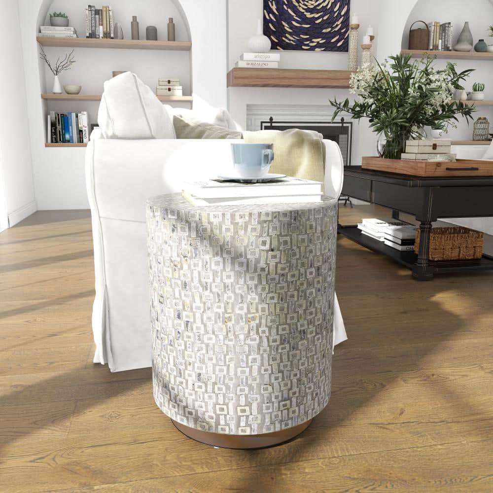 18 in. Gray Large Round Wood End Table with Gold Base - thumbnail 9