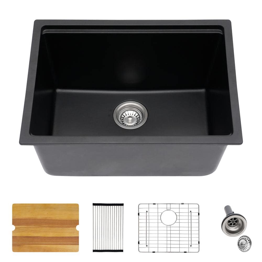 Kichae 21 in. x 18 in. Matte Black Workstation Granite Quartz