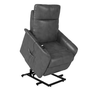 Gray Faux Leather Power Lift Assist Recliner with Remote Control