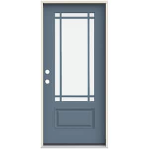 36 in. x 80 in. Right-Hand 9 Lite Clear Glass Colony Painted Fiberglass Prehung Front Door with Brickmould