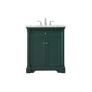 Simply Living 30 in. W x 21.5 in. D x 35 in. H Bath Vanity in Green with Carrara White Marble Top