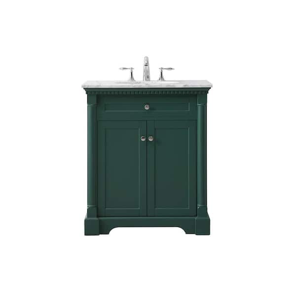 Unbranded Simply Living 30 in. W x 21.5 in. D x 35 in. H Bath Vanity in Green with Carrara White Marble Top