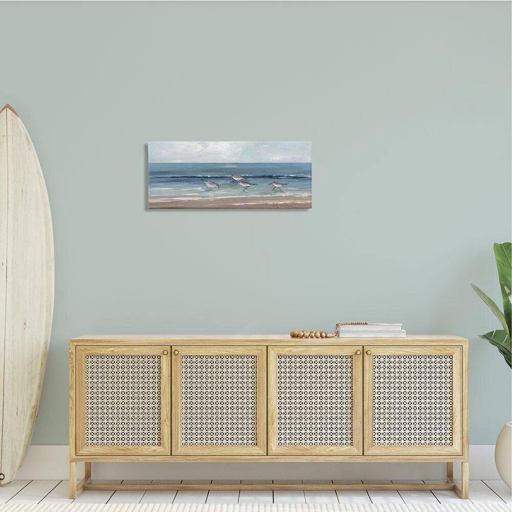 Sandpipers on Beach Blue and Beige Canvas Wall Art