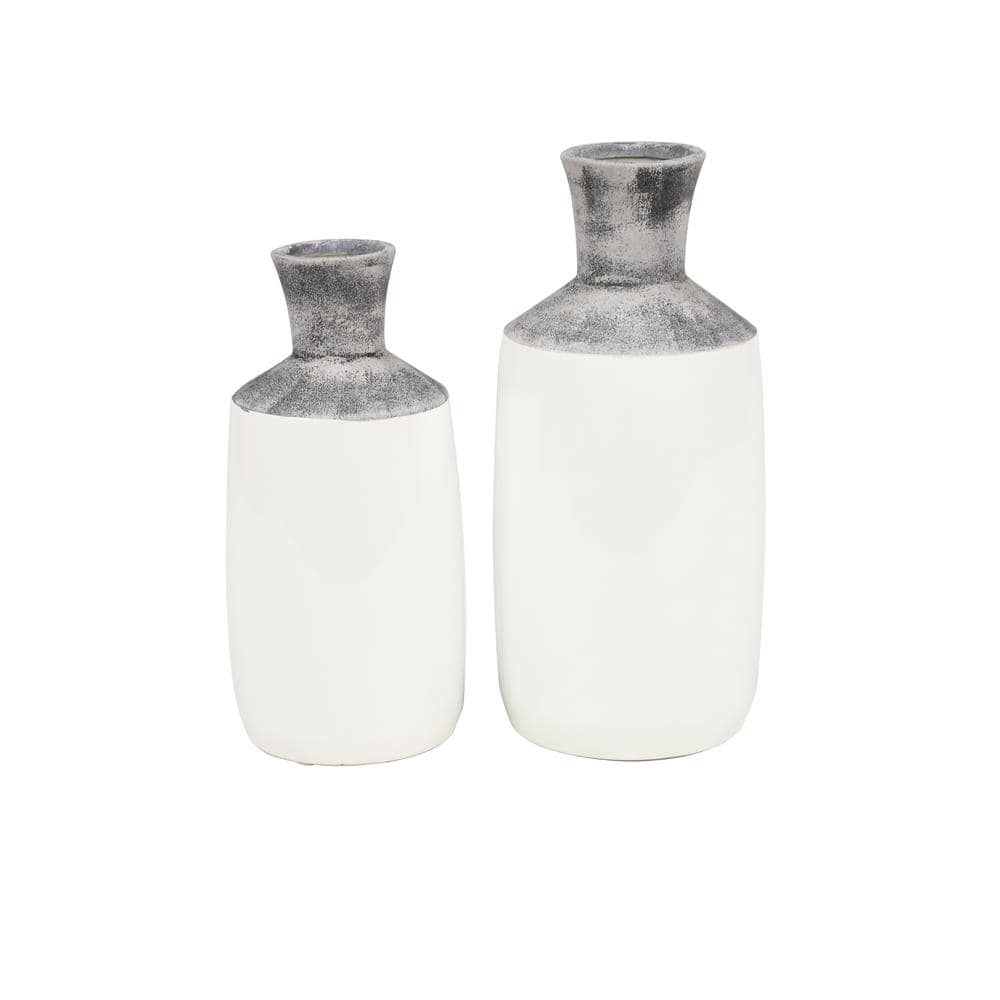 Glossy Gray Ceramic Cylinder Decorative Table Vase