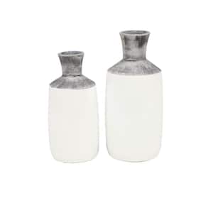 14 in., 12 in. White Ceramic Decorative Vase with Grey Tops (Set of 2)