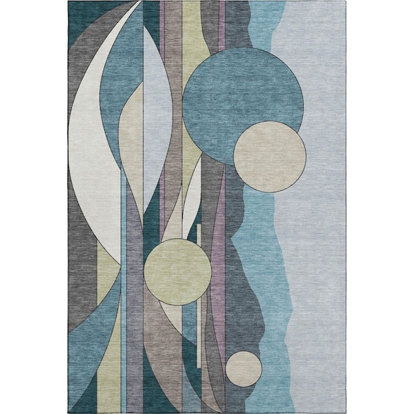 Mayfield Premium Machine Washable Abstract AMF2252 Teal 9 ft. x 12 ft. Area Rug