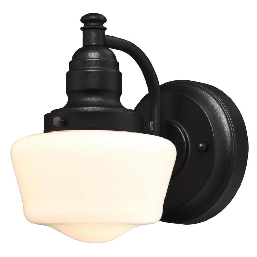 Eddystone Textured Black Outdoor Wall Sconce with White Opal Glass