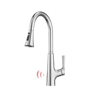 Touchless Single Handle Pull Down Sprayer Kitchen Faucet 1 Hole Smart Hand Free Kitchen Sink Faucet in Polished Chrome