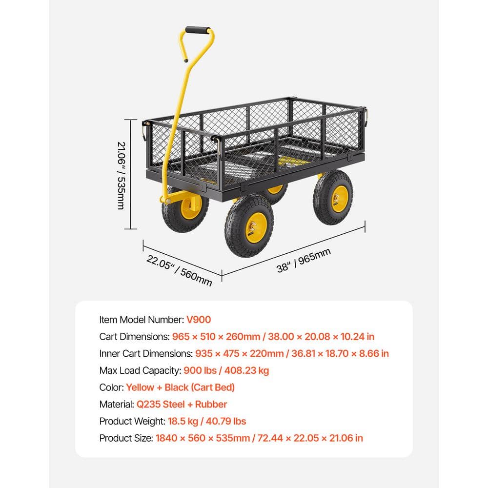 Heavy Duty Black and Yellow Steel Garden Cart with Mesh Sides