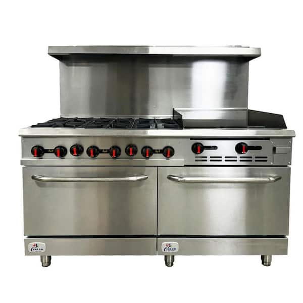 60 in. 6 Burner Commercial Double Oven Gas Range and Griddle in. Stainless Steel