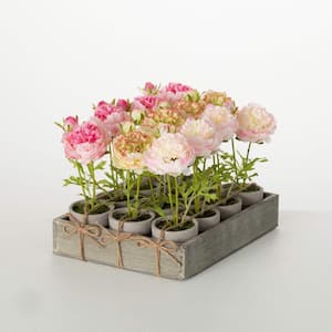 7.75 in. Artificial Potted Ranunculus Floral Arrangements in Crate of 12
