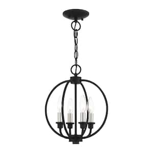 Milania 4 Light Black with Brushed Nickel Accents Convertible Semi Flush/Chandelier