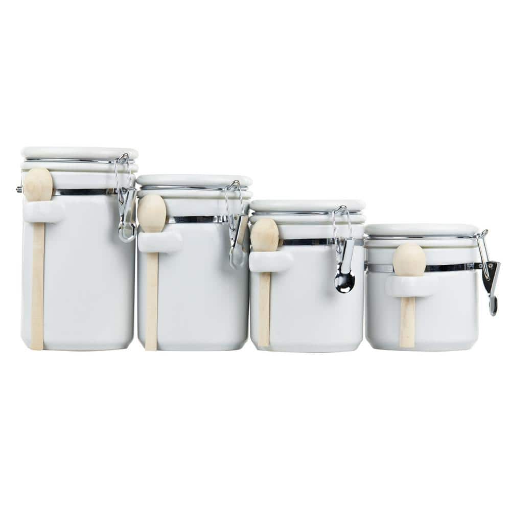 Prep & Savour 4-piece Canister Sets For Kitchen Counter - Ceramic Airtight  Food Storage Containers, Kitchen Canisters With 4 Wooden Spoons, Set Of  4-45 Oz, 40 Oz, 33 Oz, 25 Oz, Grey