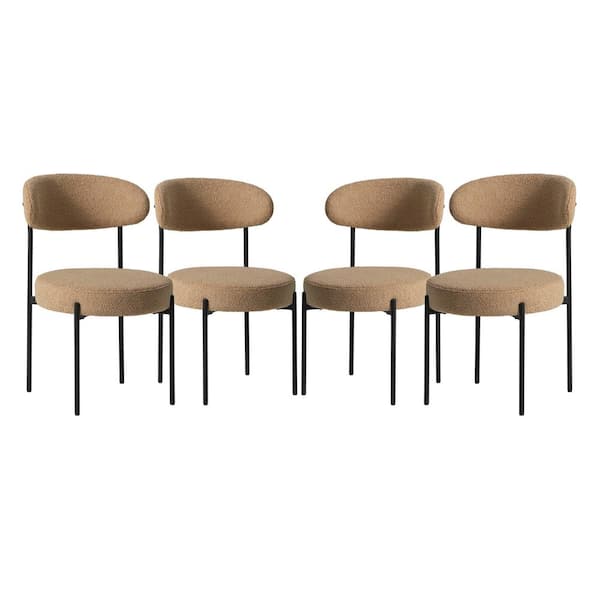 Bayville Modern Sherpa Upholstered Metal Frame Side Dining Chair(Set of 4) in Camel