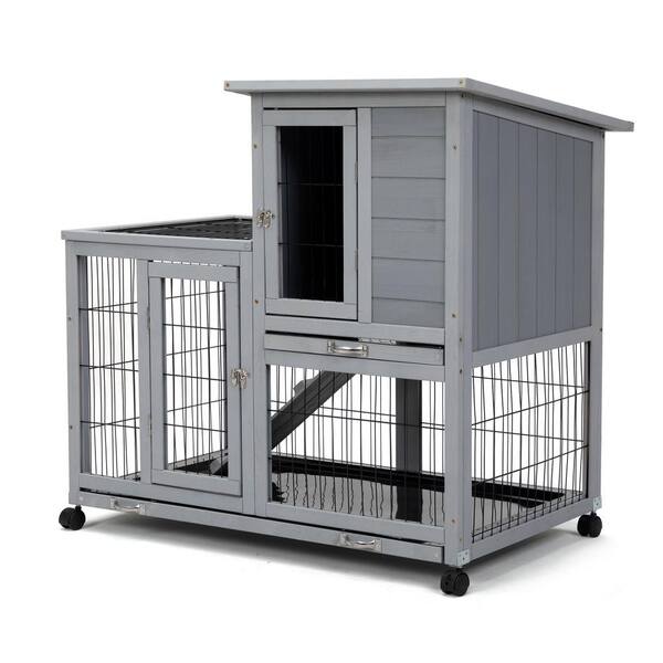 Detachable Rabbit Hutch with Removable Tray and Rolling