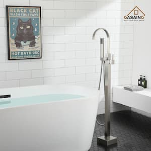 Single-Handle Floor-Mounted Bathtub Faucet High Flow Bathroom Tub Filler with Hand Shower, Brushed Nickel