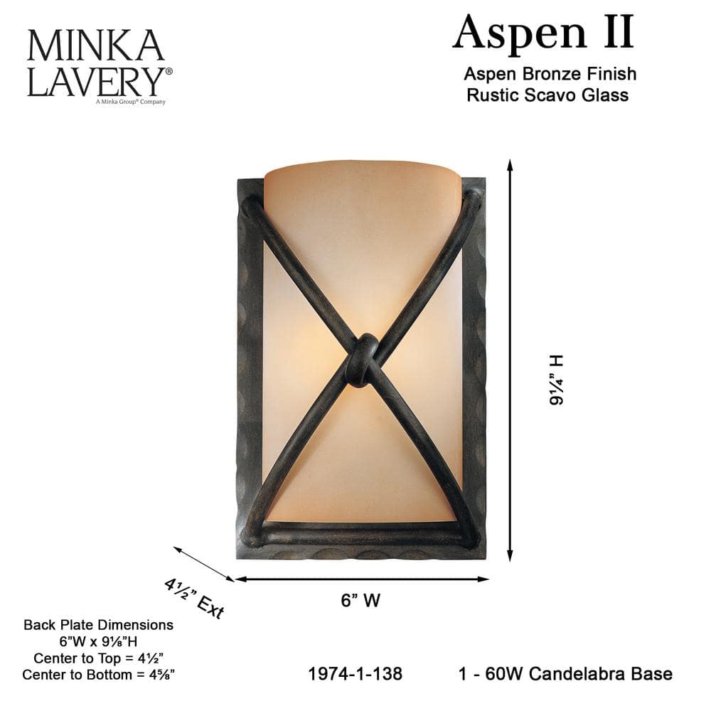 Aspen Bronze Dimmable Sconce with Rustic Scavo Glass Shade
