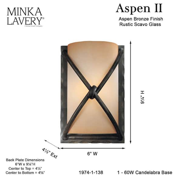 Minka Lavery Aspen 1-Light Bronze Sconce 1974-1-138 - The Home Depot