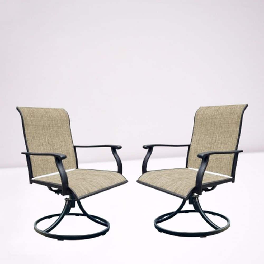 Modern Black Powder-Coated Metal 360-Swivel Outdoor Dining Chair, Breathable Textilene and Ergonomic Armrests Set of 2 price history on PriceWatchPro