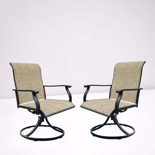 Modern Black Powder-Coated Metal 360-Swivel Outdoor Dining Chair, Breathable Textilene and Ergonomic Armrests Set of 2