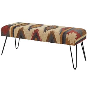 Multi Colored Tribal Bench with Metal Hairpin Legs 16 in. X 47 in. X 19 in.