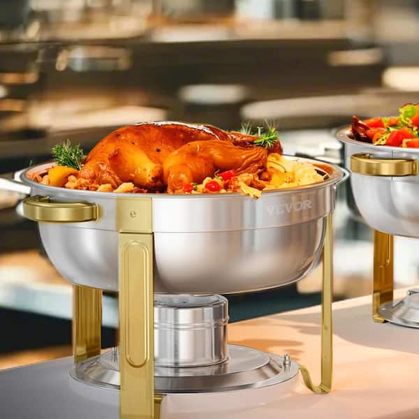 Chafing Dish Buffet Set, 5 Qt. 4 Pack, Silver Stainless Steel Dish Chafer with 4 Full Size Pans, Round Catering Warmer