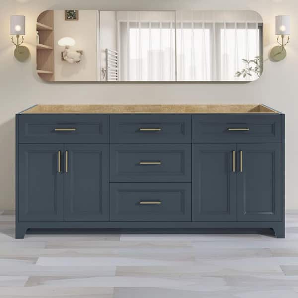 NTQ 72 in. W x 21.5 in. D x 33.5 in. H Bath Vanity Cabinet Without Top Freestanding Solid Wood Bathroom Vanity in Navy Blue