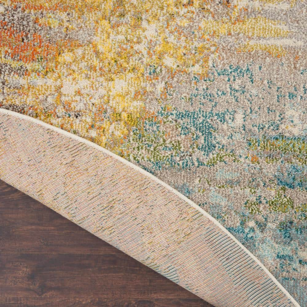 Med Grey Celestial Sealife 94" Synthetic Round Rug