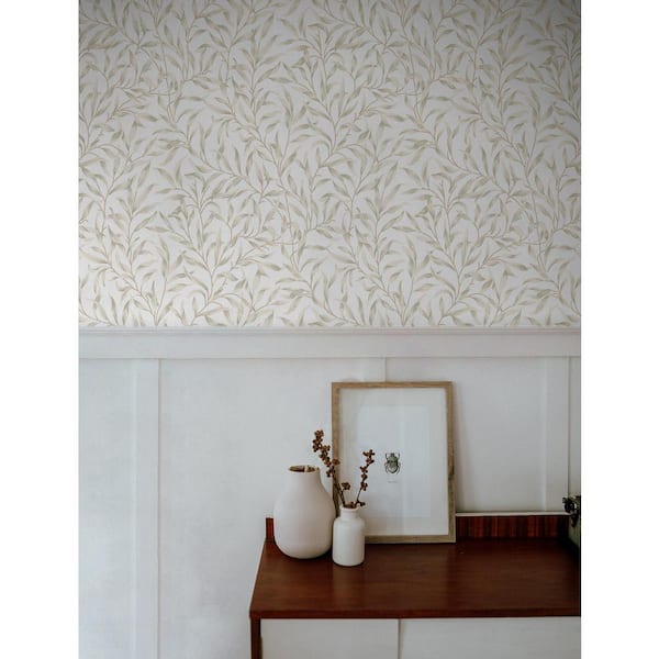 Neutral Willow Trail Pre-Pasted Paper Wallpaper Roll (57.5 sq. ft.)