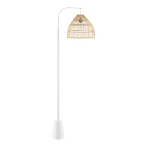 Ambrose 65 in. White 1-Light Arc Floor Lamp with Nature Rattan Shade