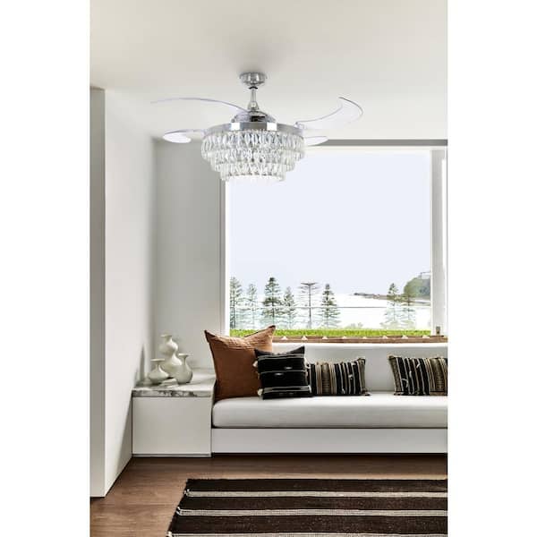 Veil 48-in. Chrome with Retractable Clear Blades Downrod Mount Indoor Ceiling Fan with Light and Remote Included