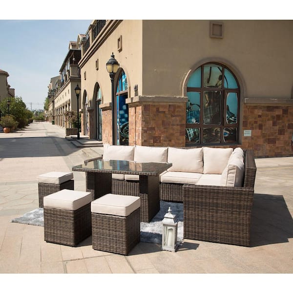 8 Piece Wicker Patio Sectional Set, Smiths Outdoor Furniture