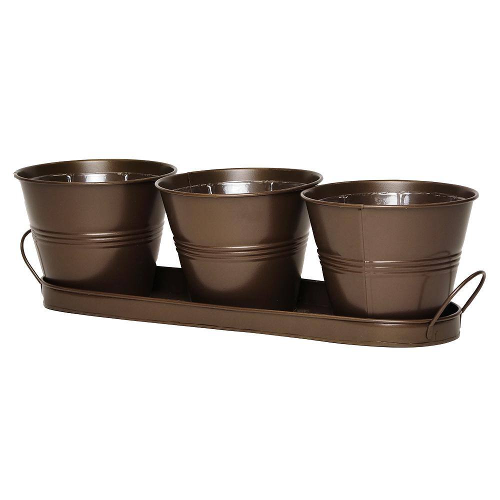 Garden Trading Set of 3 Steel Herb Plant Pots on a Tray Grey or White NEW 