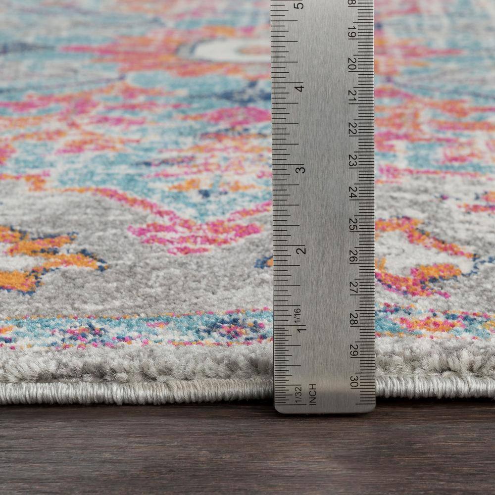 Gray and Aqua Oriental Synthetic Area Rug, 3'11" x 5'7"