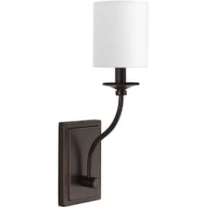 Bonita Collection 1-Light Antique Bronze Wall Sconce with White Linen Shade
