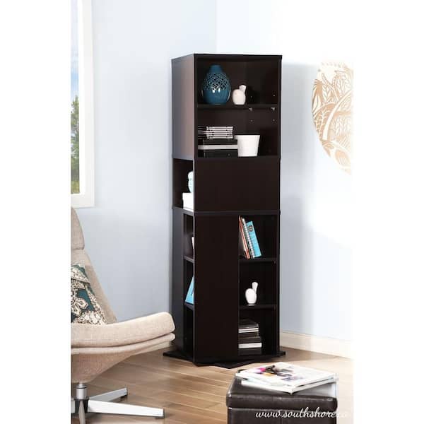 South Shore Reveal 10-Shelf Revolving Bookcase in Chocolate