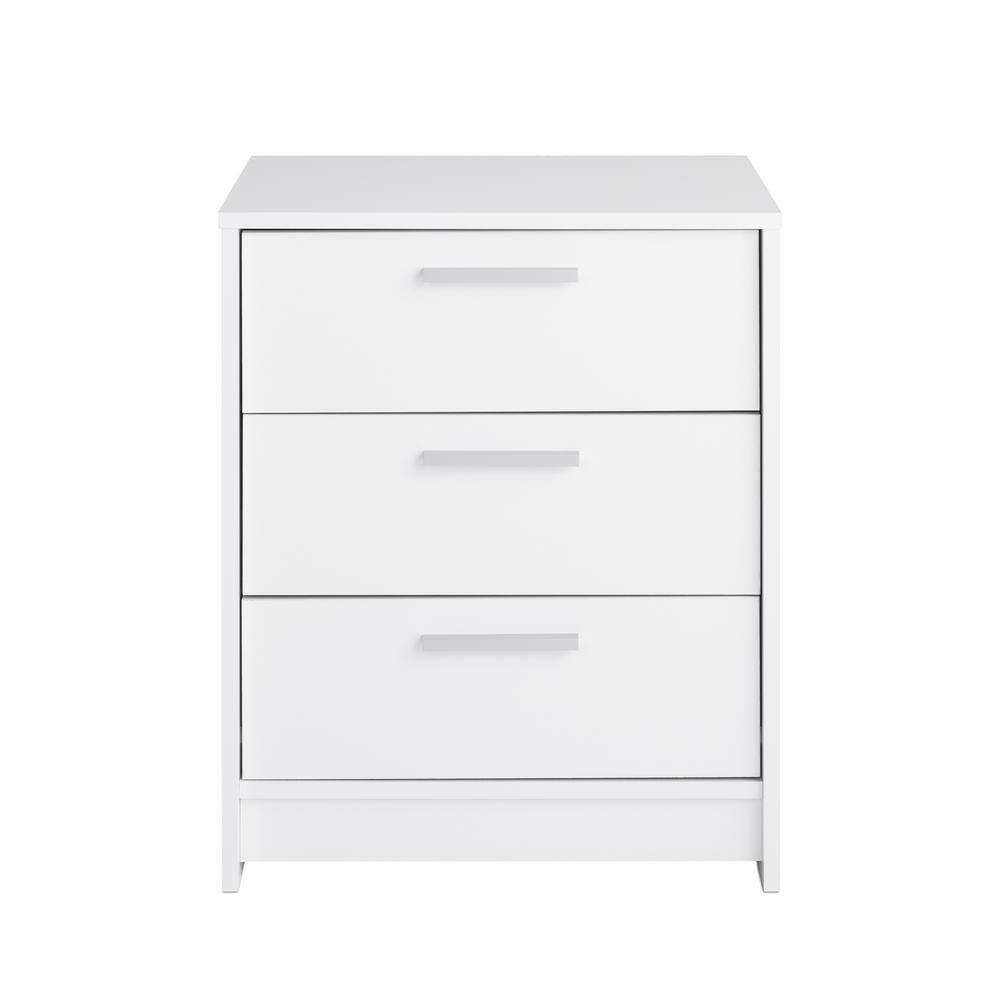 White 3-Drawer Wood Nightstand with Engineered Composite Top