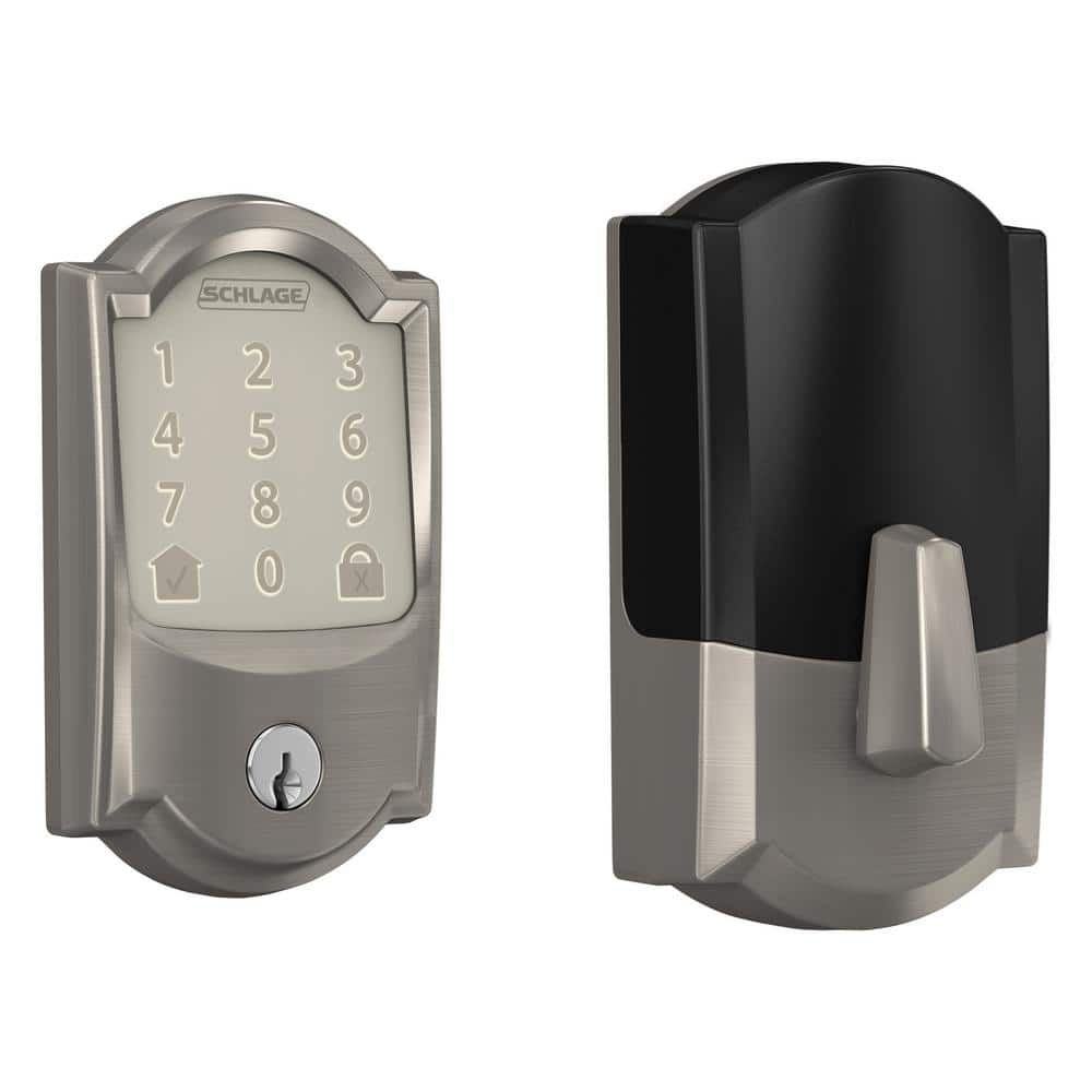 Schlage Camelot Satin Nickel Encode Wifi Electronic Touchscreen Door Deadbolt Alarmed Lock