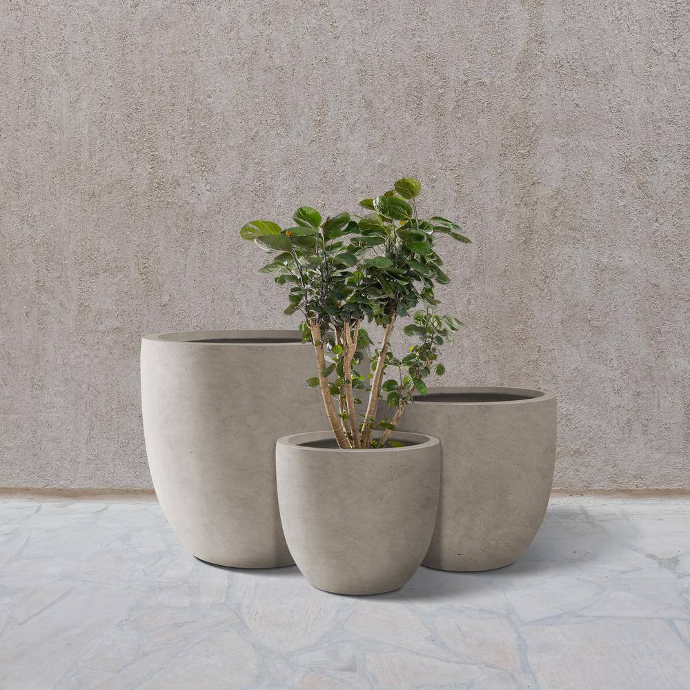 Weathered Concrete Round Planter Set with Drainage Holes