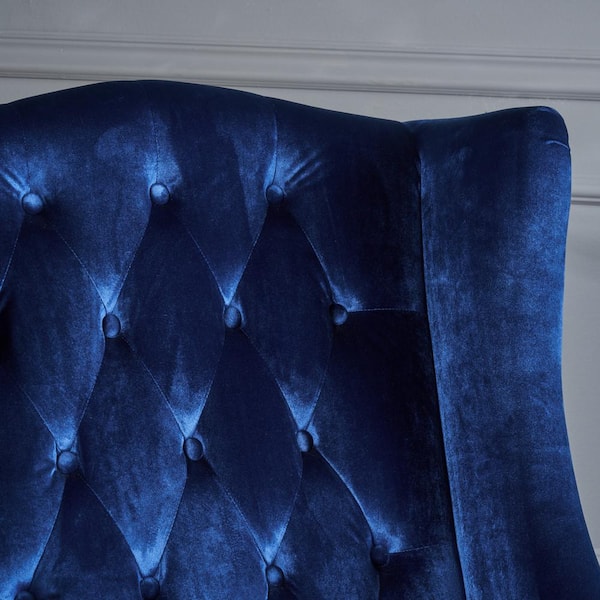 blue velvet high back chair