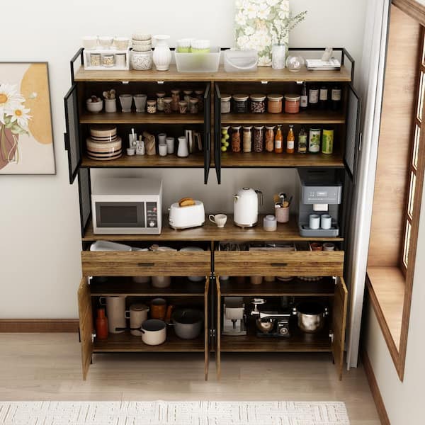 FUFU&GAGA Coffee Brown Wood 63 in. W Kitchen Buffet FUFU&GAGA Coffee Brown Wood 63 in. W Kitchen Buffet