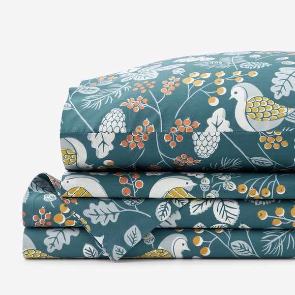 The Company Store Company Cotton Swallow Leaf Slate Cotton Percale Twin Sheet Set