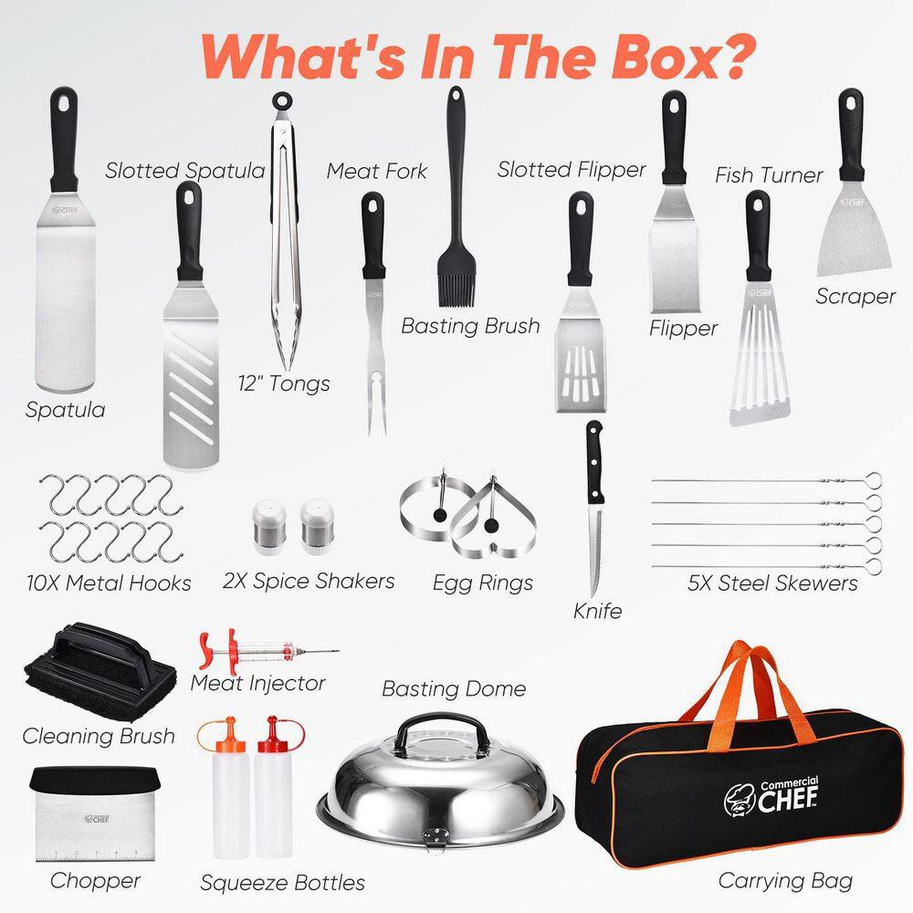 Commercial Chef 36 Piece Griddle Accessories for Blackstone Griddles - Flat Top Grill Accessories